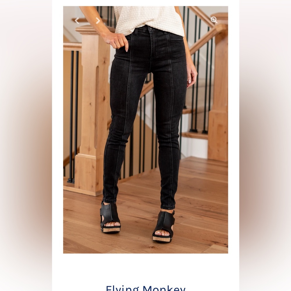 Flying monkey front seam black denim